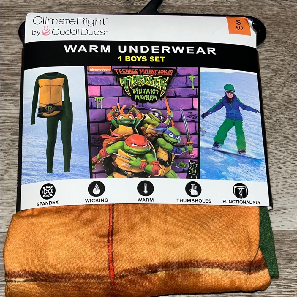 Teenage Mutant Ninja Turtles Boys Warm Underwear Set - Green and Orange